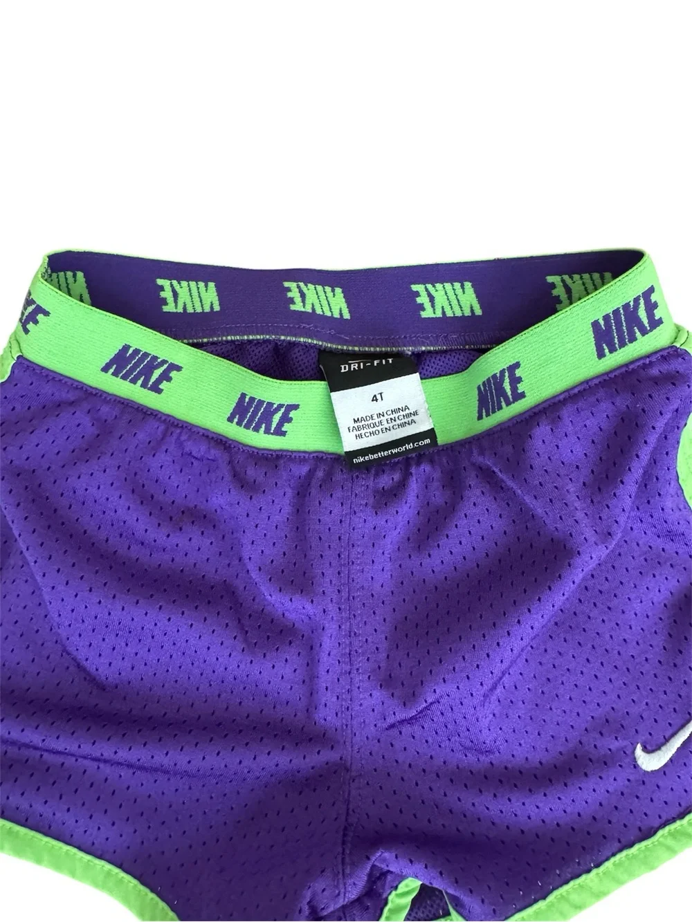 Nike Purple and Neon Green Girls' Athletic Shorts